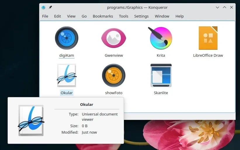 Image of applications in Konqueror.